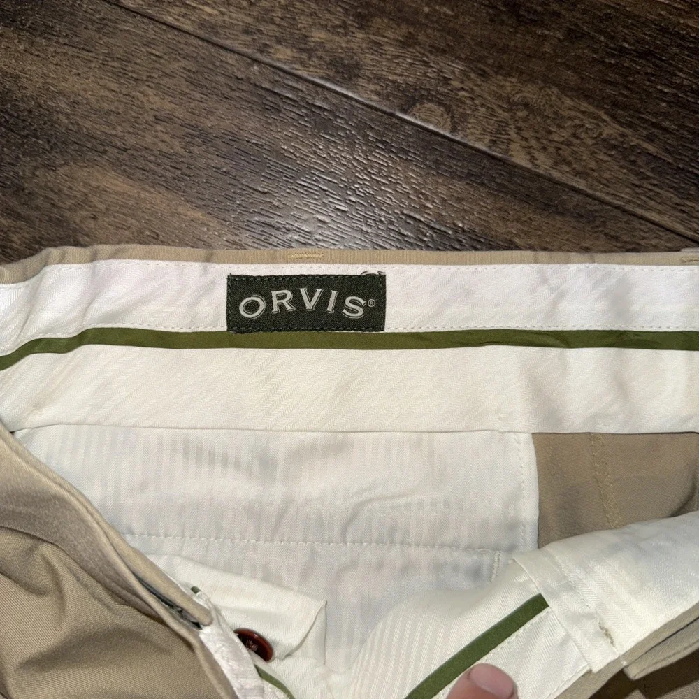 Orvis Flat Front Casual Chino Pants‎ 100% Cotton Women's Size 40x25 Short Beige